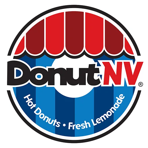 DonutNV logo with a red awning and the tagline Hot Donuts, Fresh Lemonade